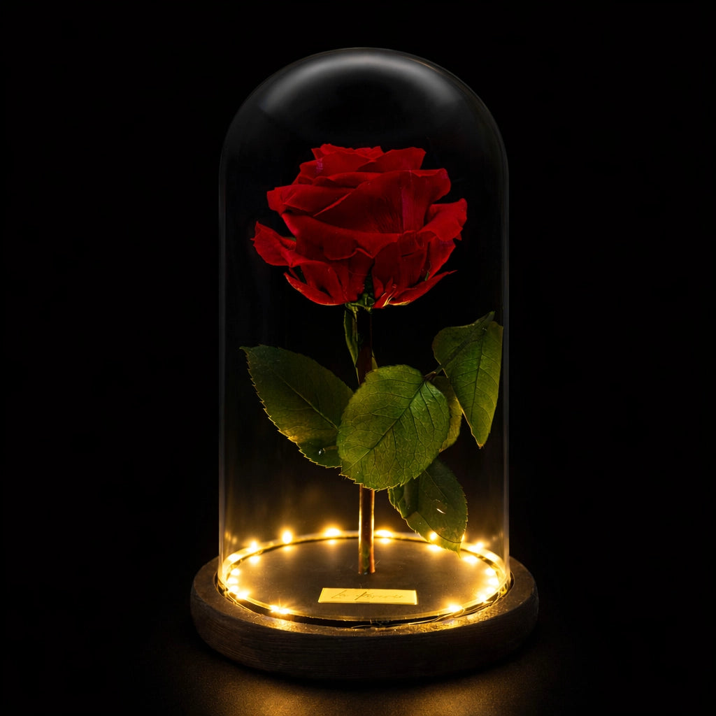xxl örökrózsa üvegbura alatt, LED világítással