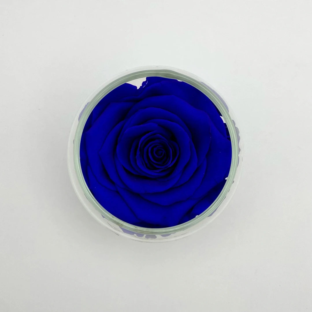 kék örökrózsa üvegben