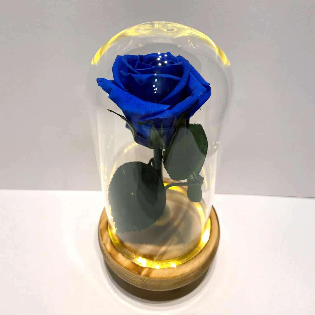 kék örökrózsa üvegben