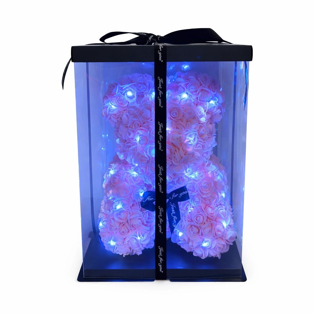 rózsaszín rózsa maci led világítással