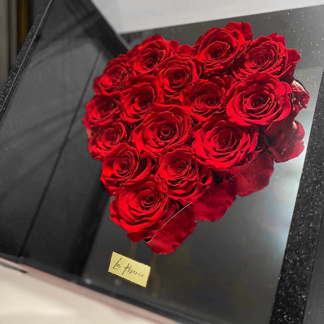 örök rózsa box szív dobozban, tükörrel