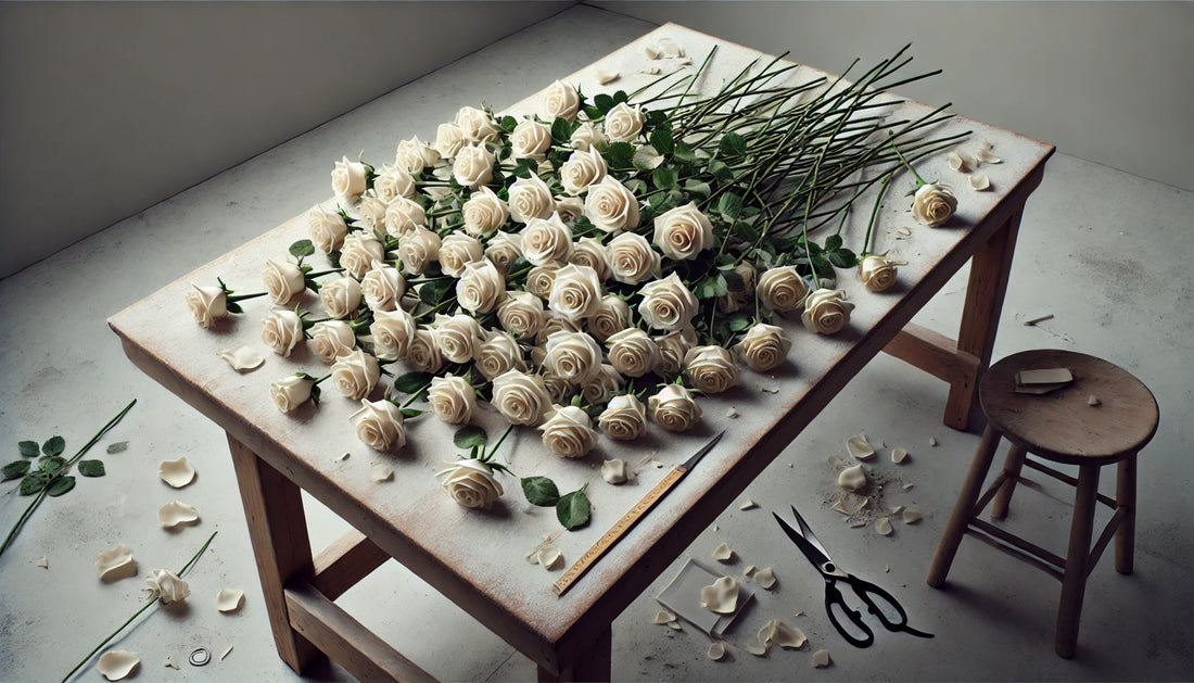 fehér prémium örökrózsa készülőben