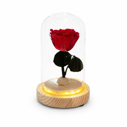 kicsi örök rózsa üvegben, led világítással