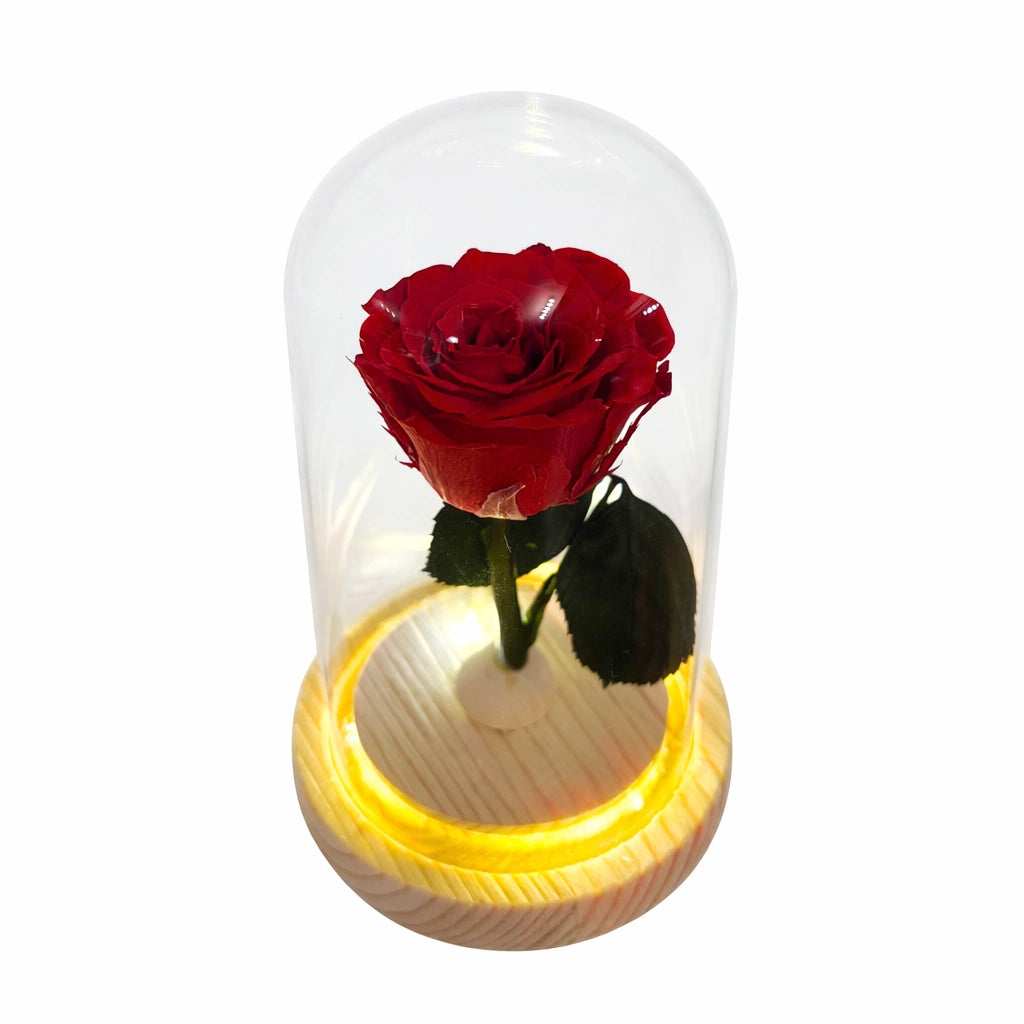 kicsi örök rózsa üvegben, led világítással