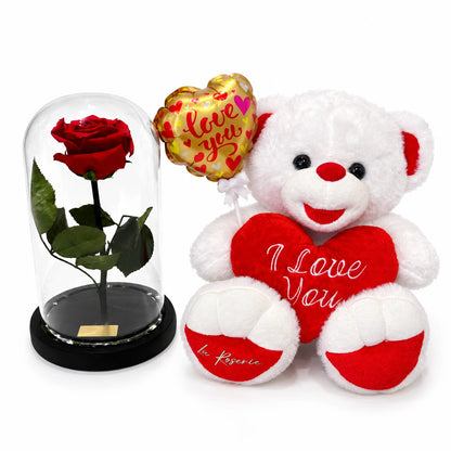 ajándékszett maci rózsa lufi