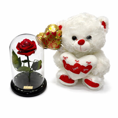 ajándékszett maci rózsa lufi