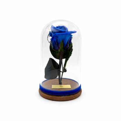 kék örökrózsa üvegben