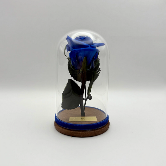 kék örökrózsa üvegben