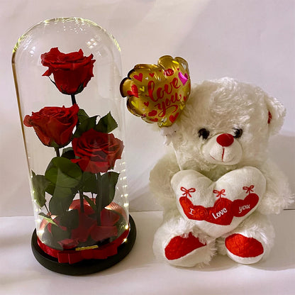 rózsa óriás ajándékszett plüss macival, lufival