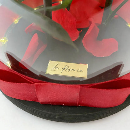 három örökrózsa üvegburában