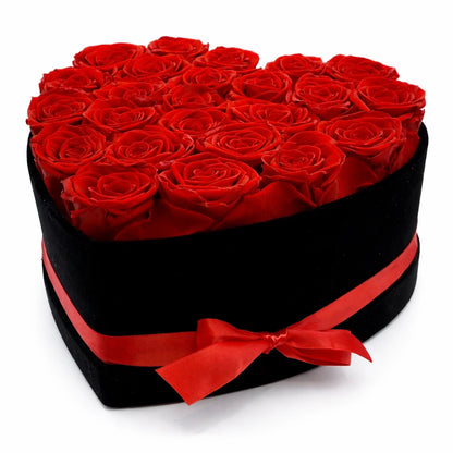 szív alakú örökrózsa bársony doboz