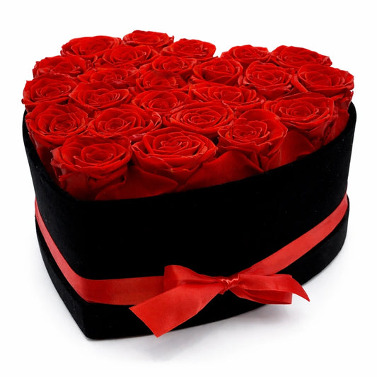 szív alakú örökrózsa bársony doboz