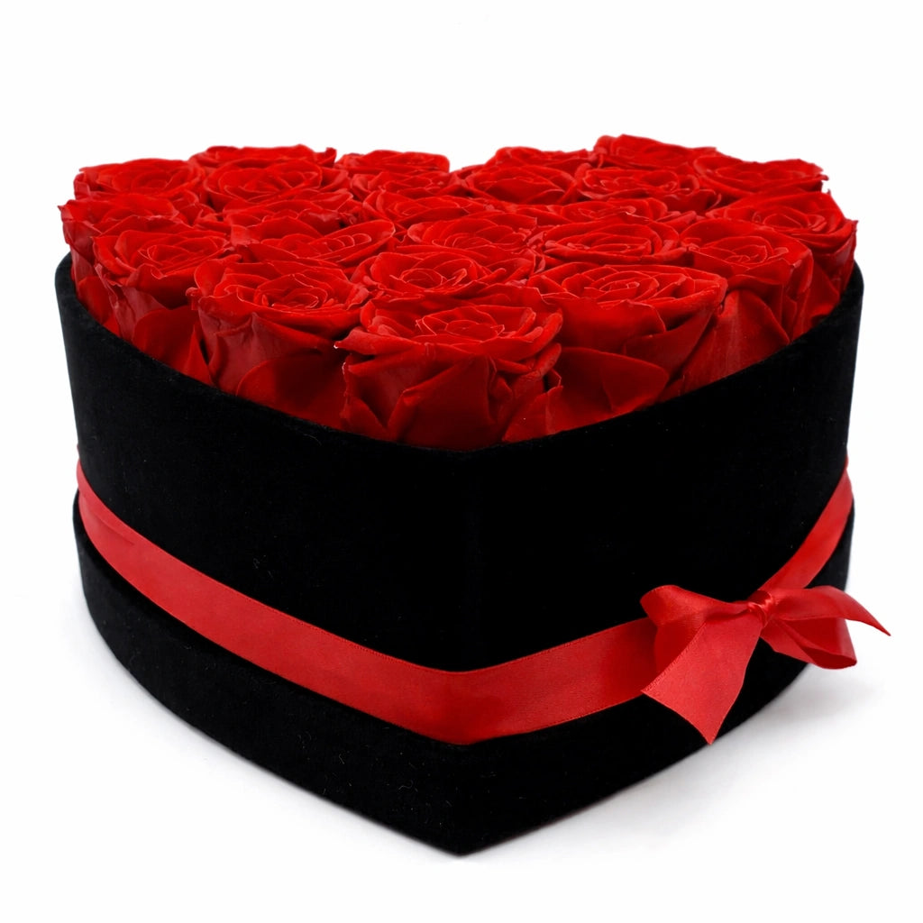 vörös örök rózsa kalapdoboz szív alakú bársony