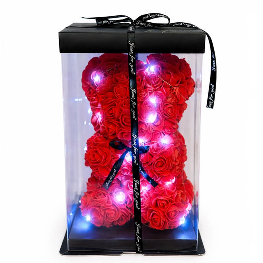 rózsa medve led világítással 25 cm