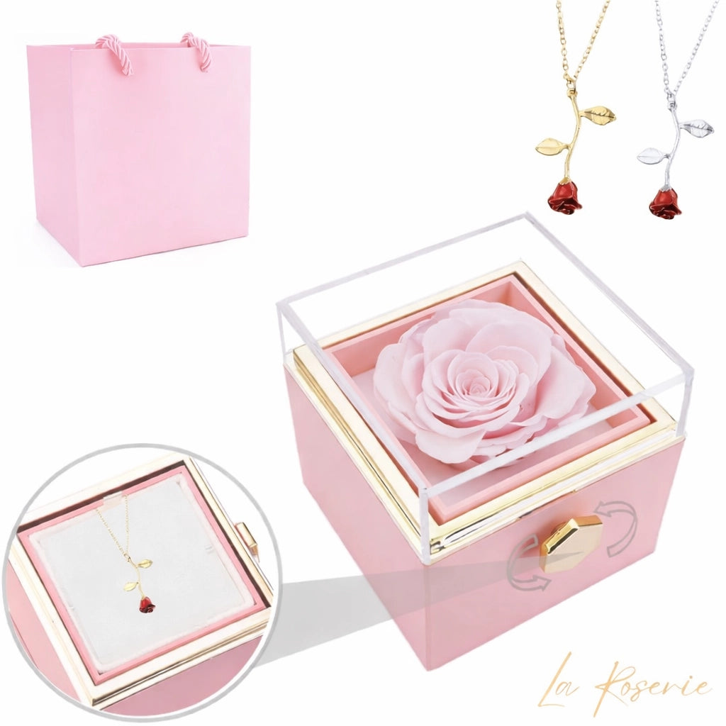 rózsaszín örök rózsa nyaklánccal