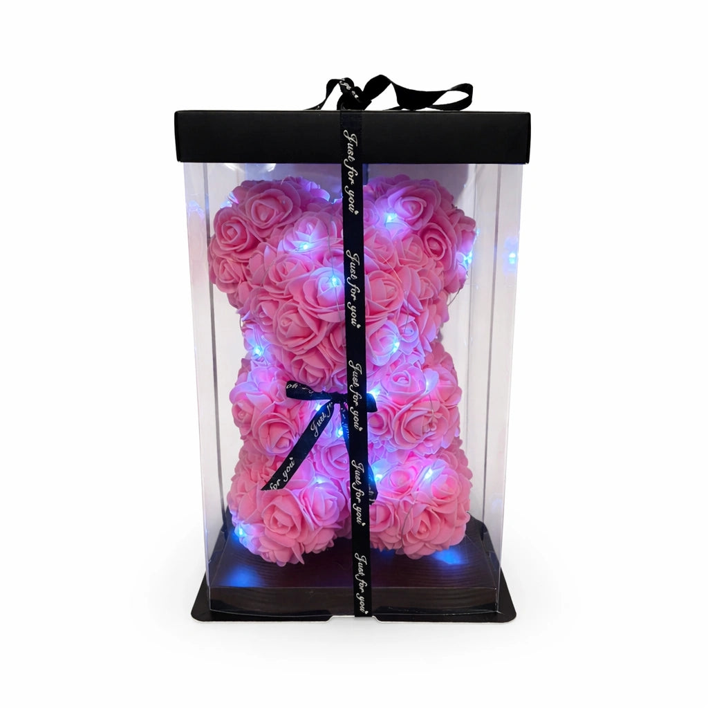 világító rózsa maci rózsaszín 25 cm