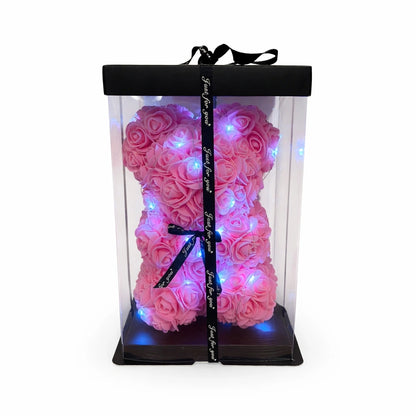 világító rózsa maci rózsaszín 25 cm