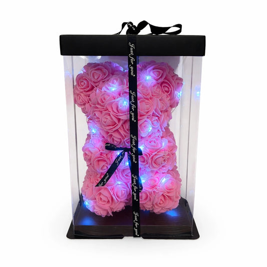 világító rózsa maci rózsaszín 25 cm