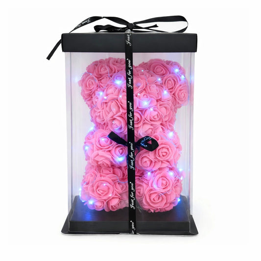 világító rózsa maci rózsaszín 25 cm