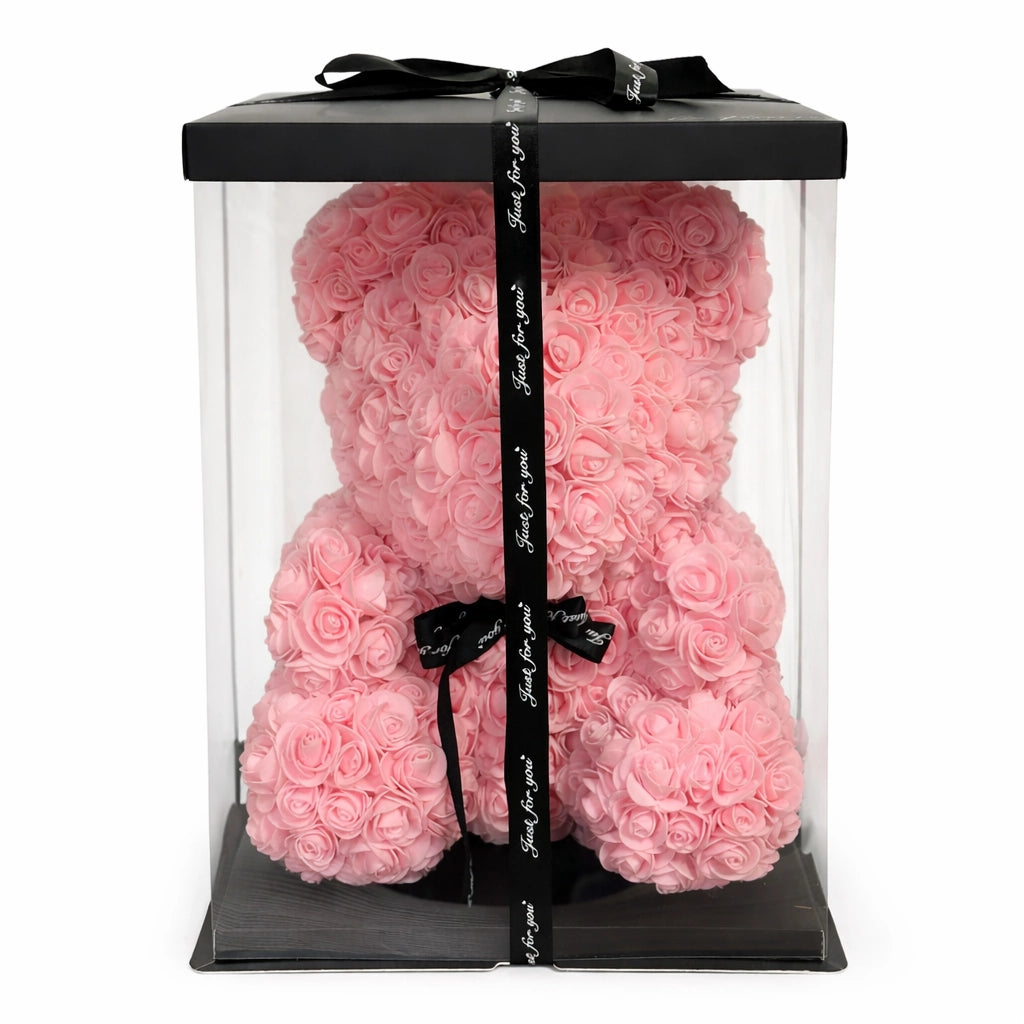 rózsaszín rózsa maci 40 cm nagy