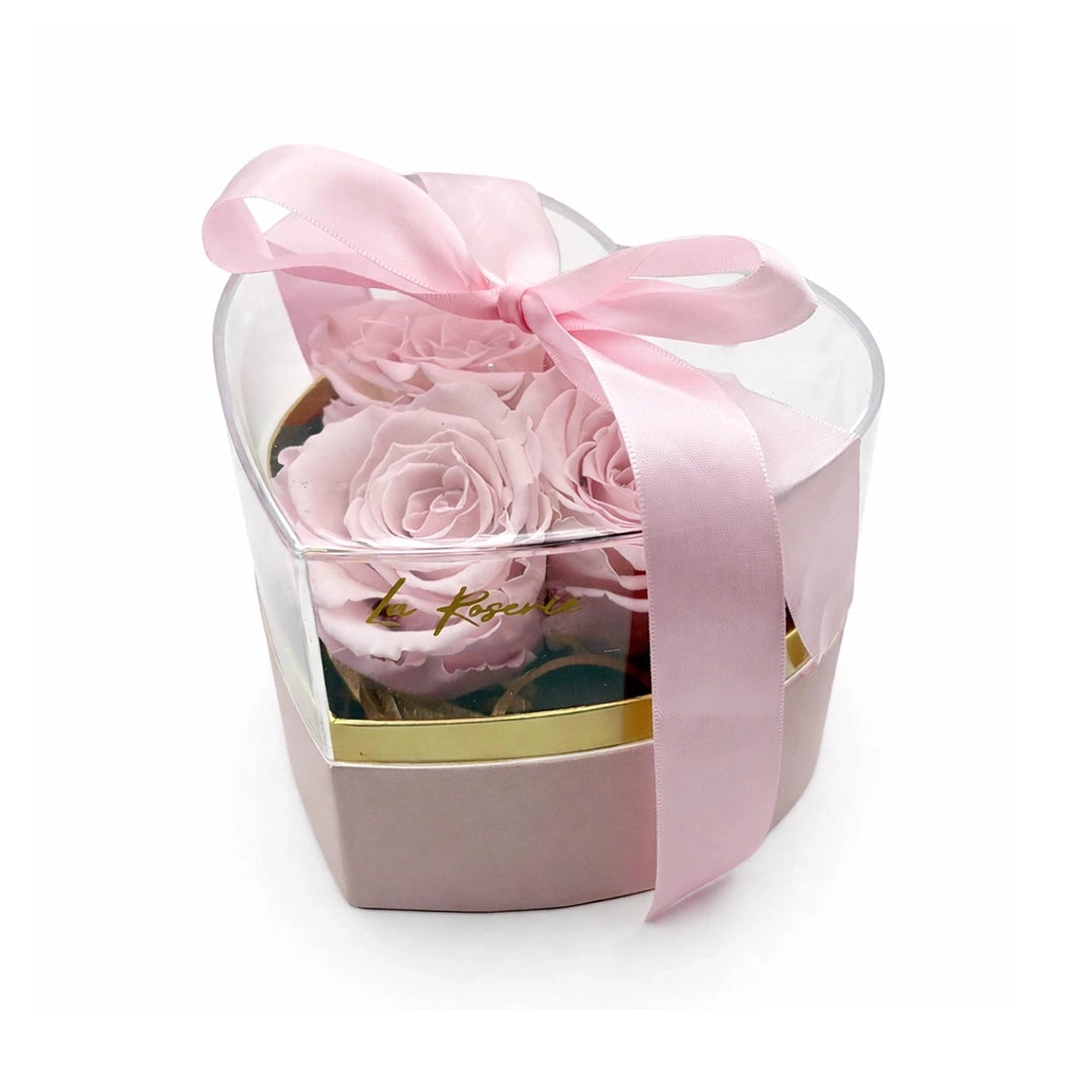 rózsaszín örök rózsa szív alakú dobozban
